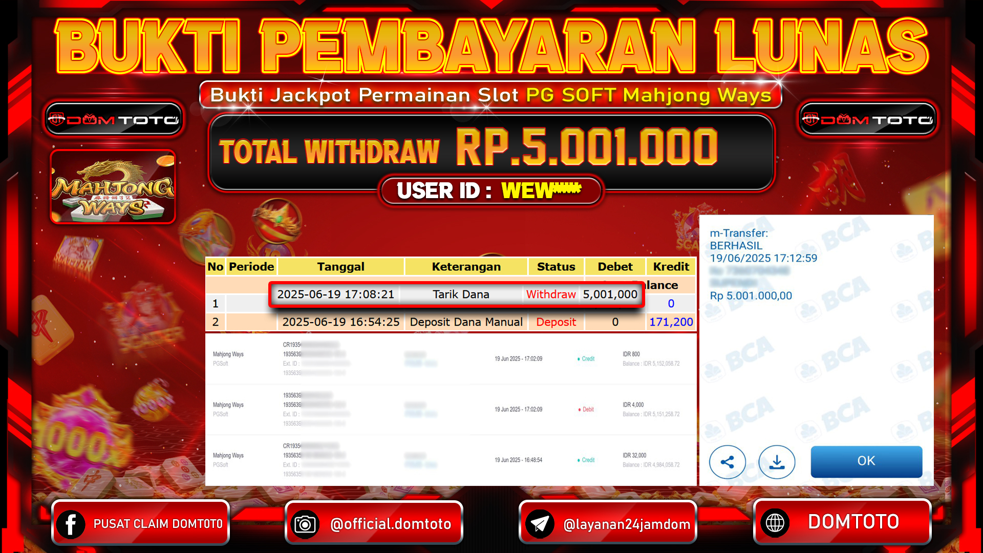 JACKPOT SLOT MAHJONG WAYS 19  JUNI 2025